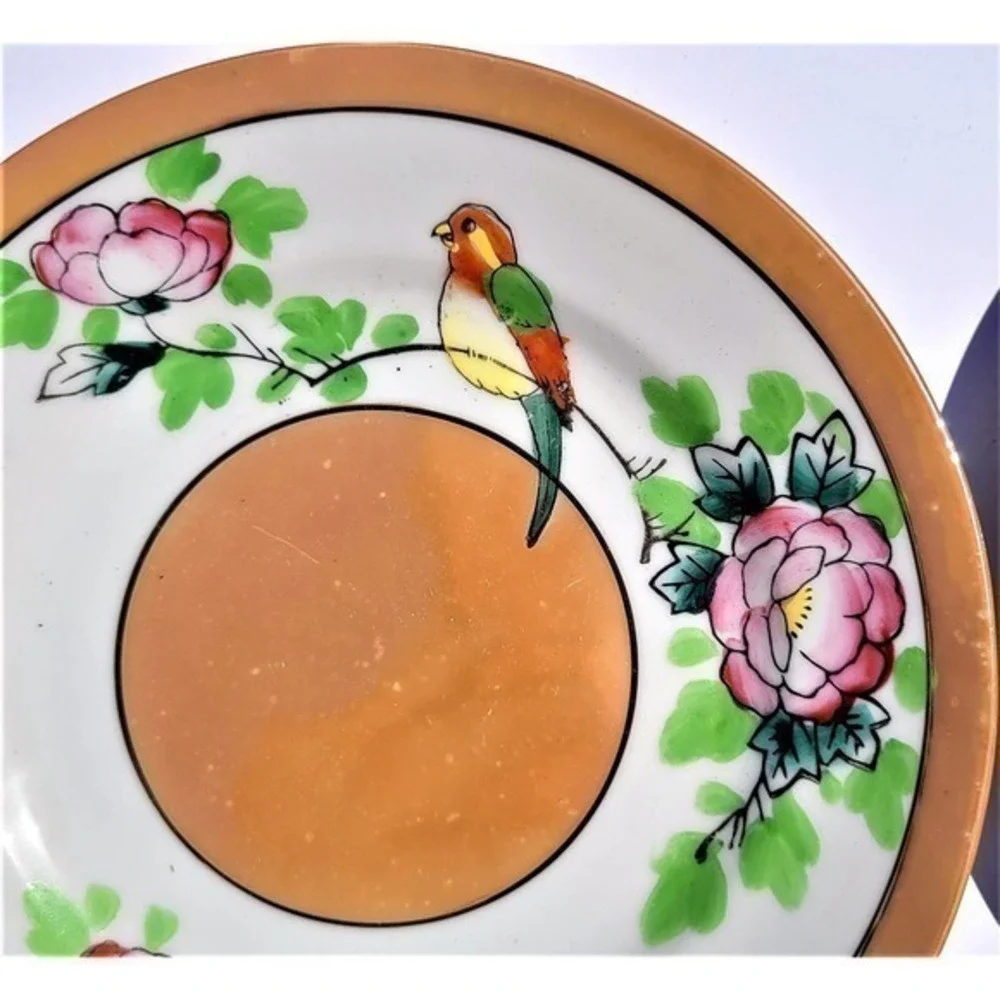 Vintage Tashiro Shoten‎ 1950s Lusterware Made in Japan 4 Parrot Dessert Plates